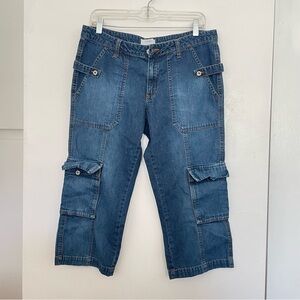 Y2K Old Navy Denim Cargo Capris – 2000s Vintage Utility Pants- Size12